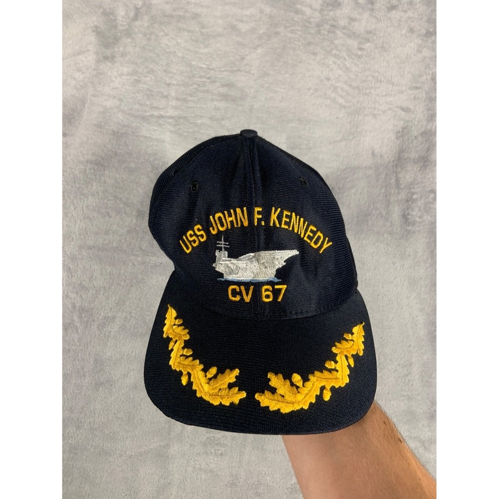 Vtg New Era Dupont Visor Pro Model Uss John F. Kennedy CV 67 embroidered cap